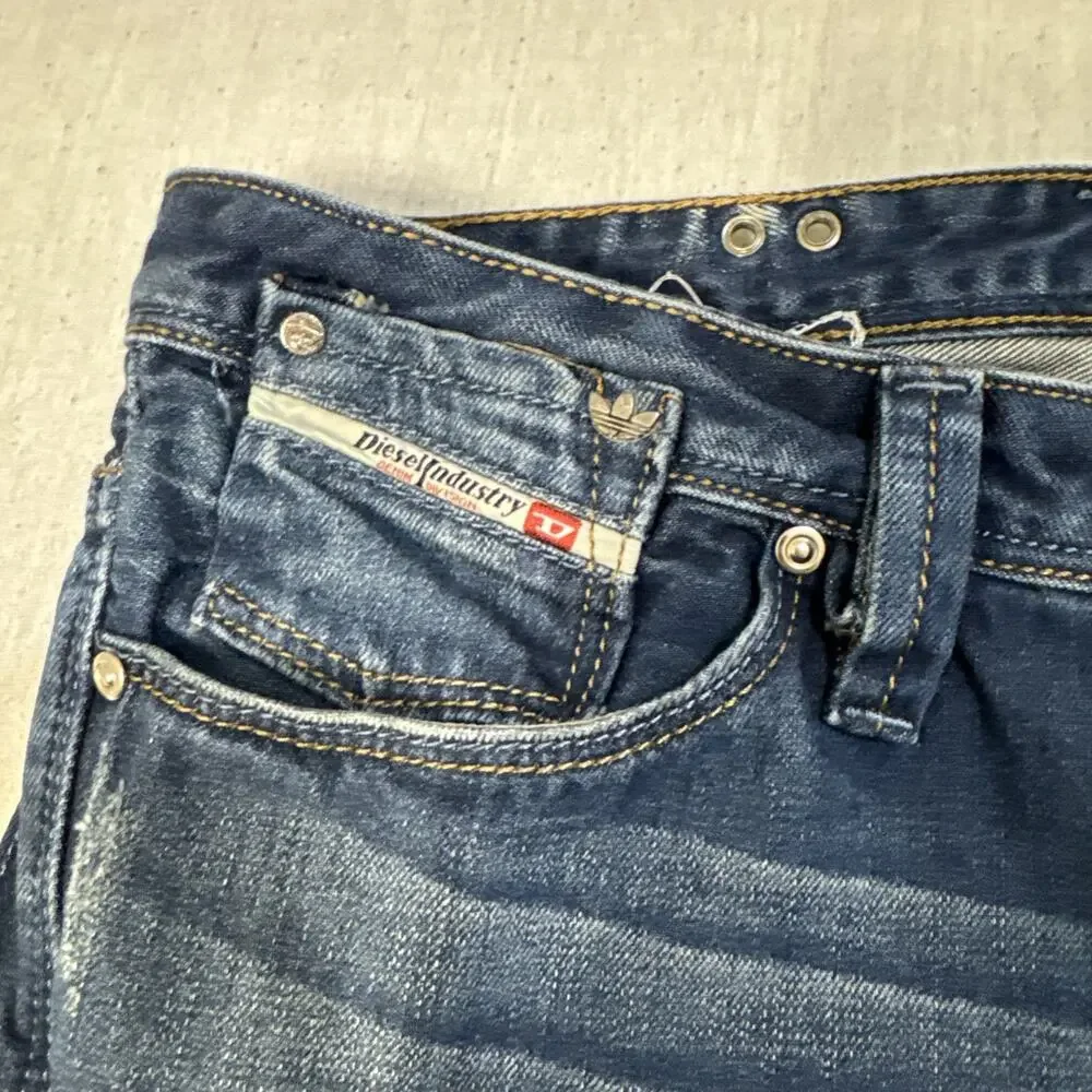 Diesel Viker-AD x Adidas Mens Jeans 33x33 Straight Leg Distressed Whiskering